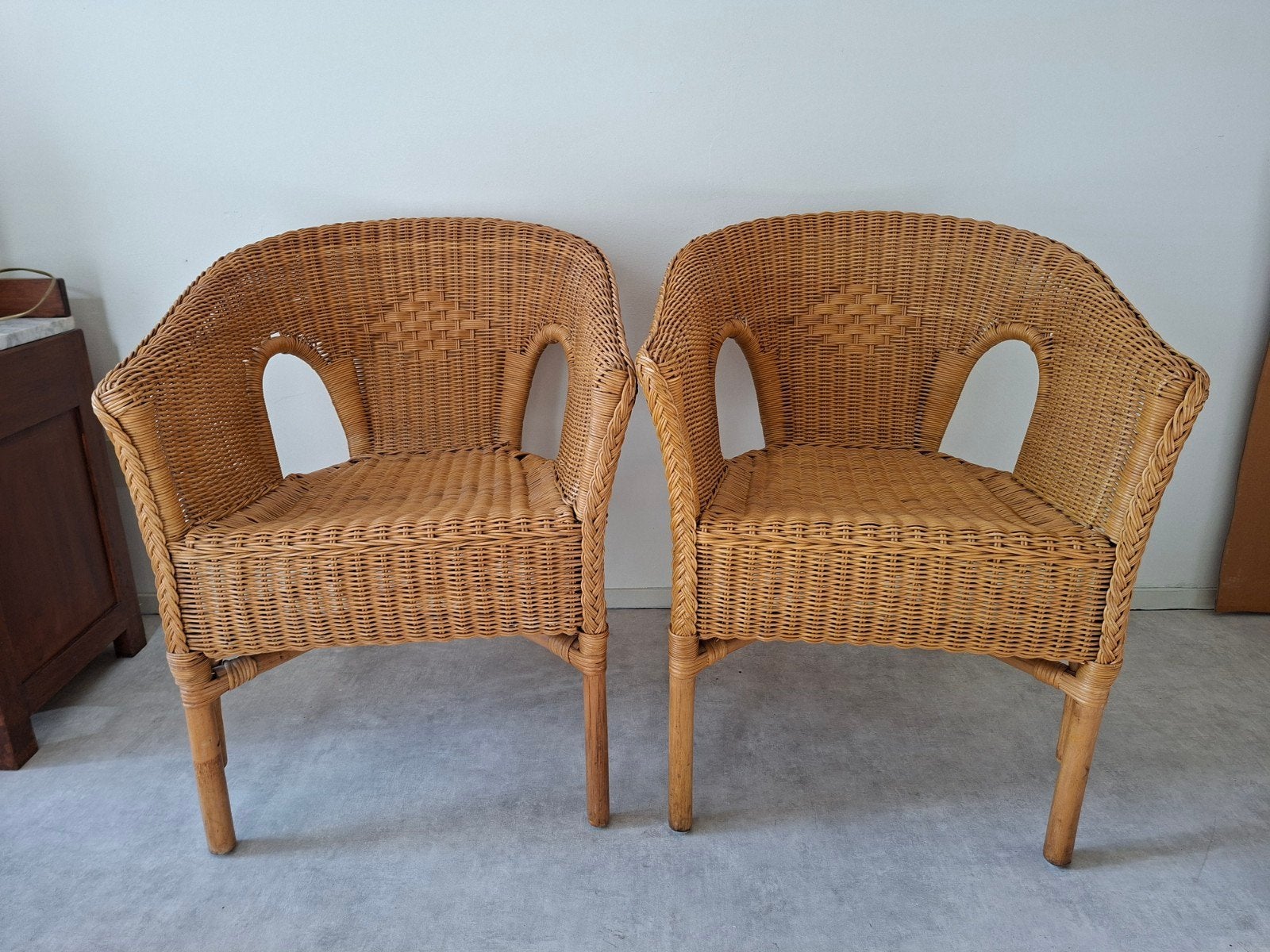 rieten stoeltjes, Huis en Inrichting, Stoelen, Ophalen, Gebruikt, Bruin, Twee