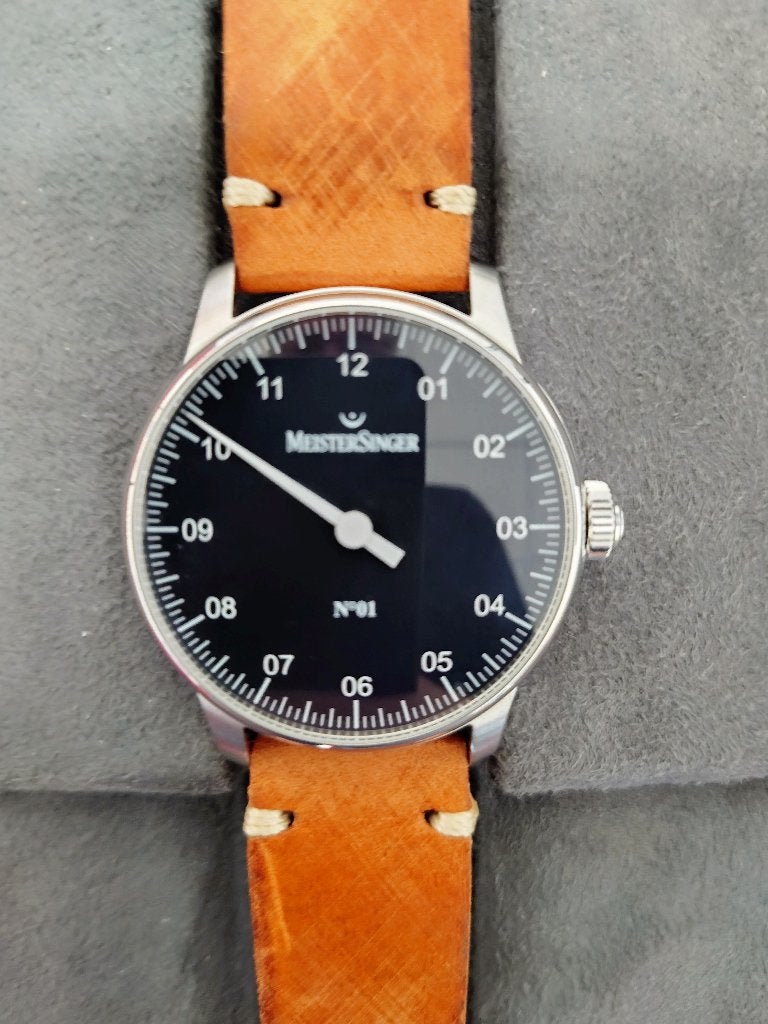 Prachtige MeisterSinger No.01., Sieraden, Tassen en Uiterlijk, Overige merken, Leer, Staal, Polshorloge