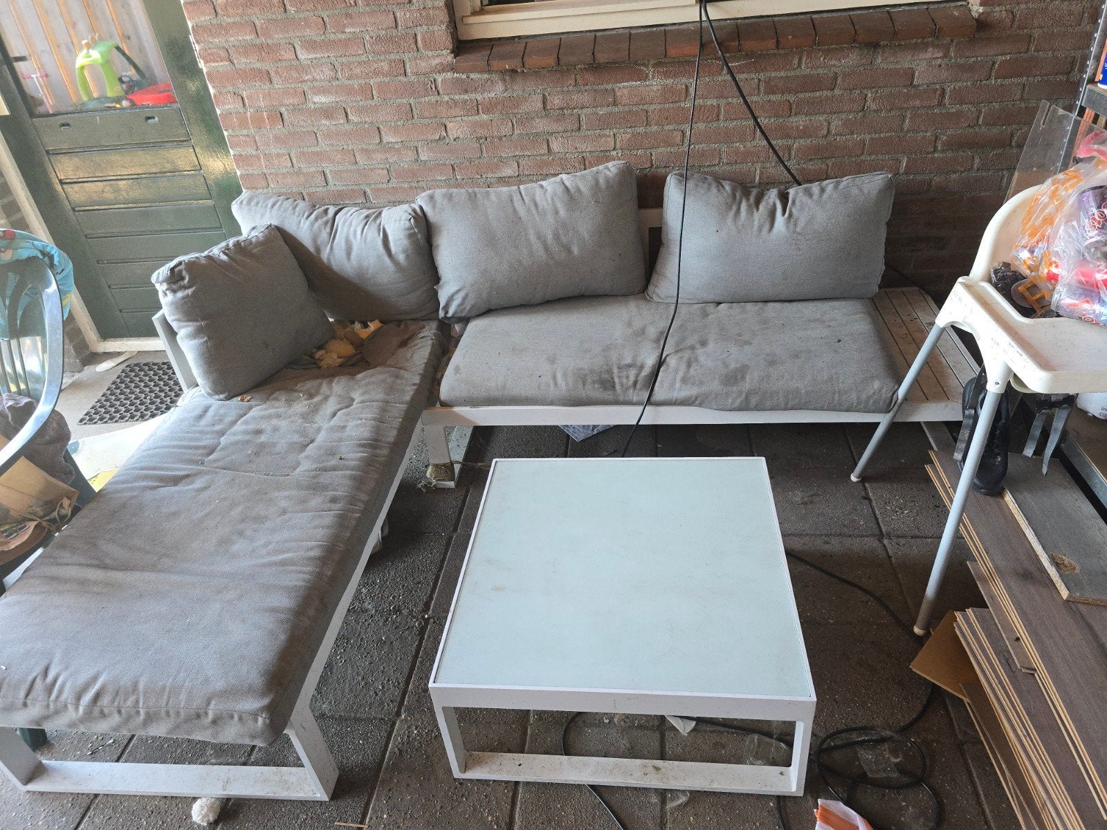Comfortabele loungeset met salontafel, Ophalen, 4 zitplaatsen, Gebruikt, Bank