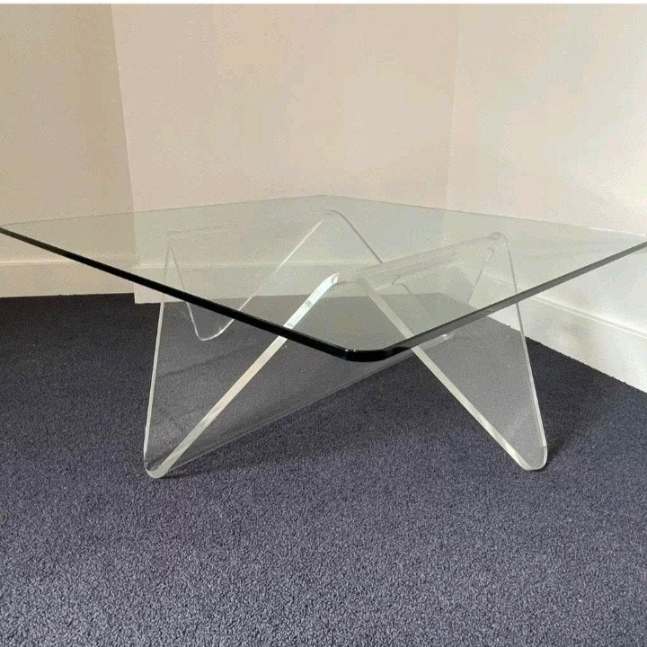 design tafel van glas bovenblad met plexiglas onderstel, Ophalen, Vierkant, Minder dan 50 cm, Modern, Design, Minimalistisch