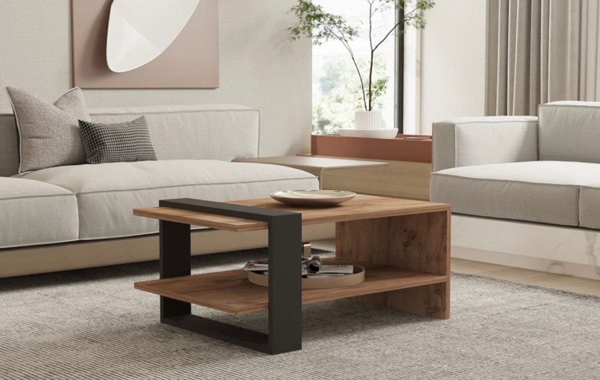Nieuwe salontafel - Hout met zwart metalen accenten, Ophalen, Nieuw, 50 tot 100 cm, Overige houtsoorten