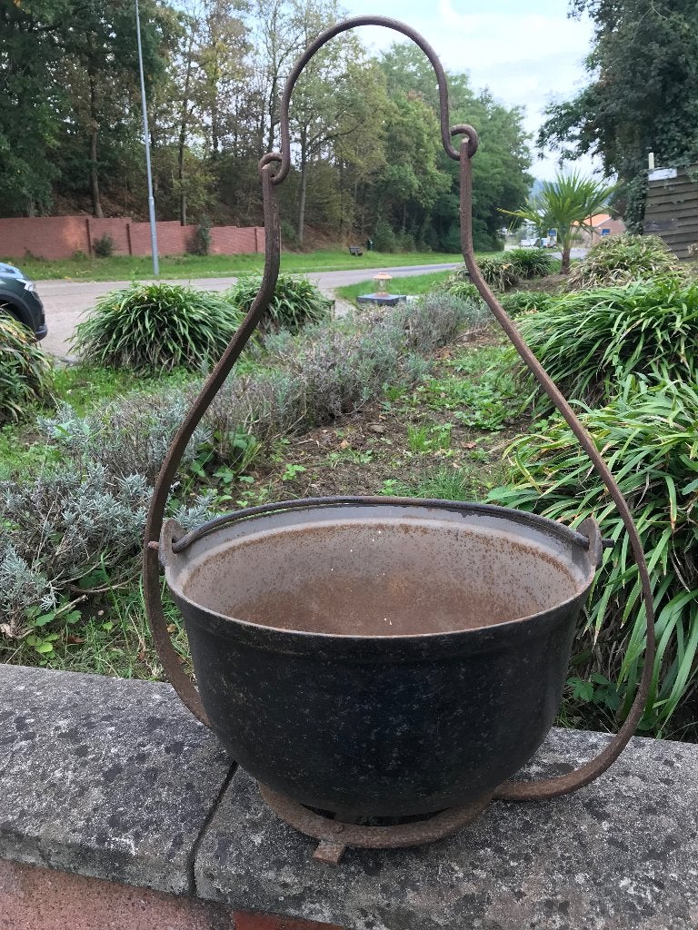 Grote Oude Gietijzeren Ketel met hengsel en IJzeren beugel, Ophalen