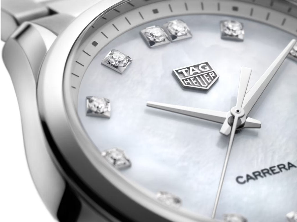 Nieuwe TAG Heuer Carrera Lady mother of pearl 12 diamanten, Overige merken, Staal, Staal, Polshorloge