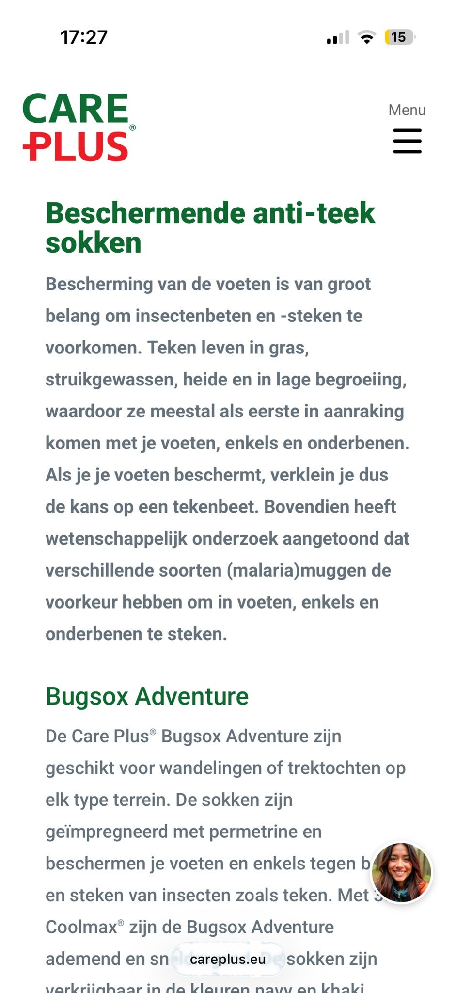 Care Plus Bugsox Adventure Anti-Insect Sokken Maat 44-47, Ophalen of Verzenden, Nieuw, Overige maten, Blauw