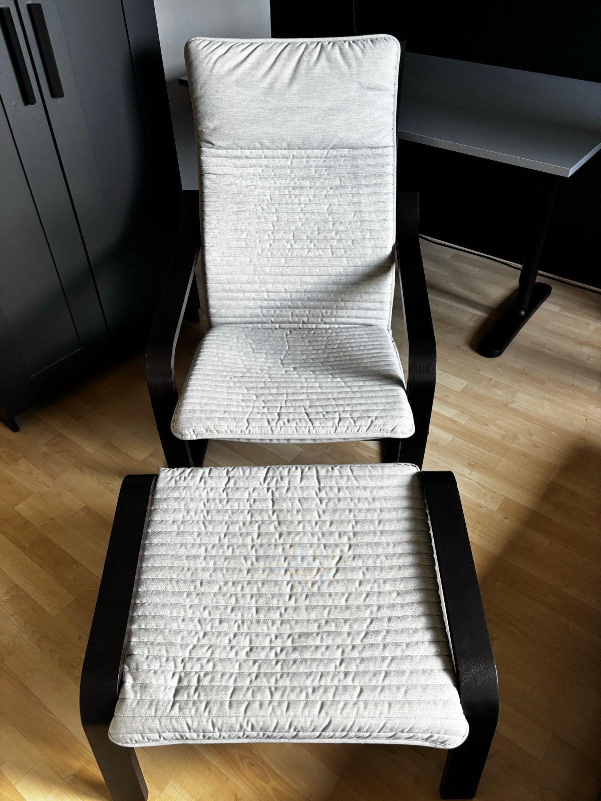 Ikea Poang stoel en voetenbank - beige, Ophalen, Gebruikt, Overige kleuren, Eén