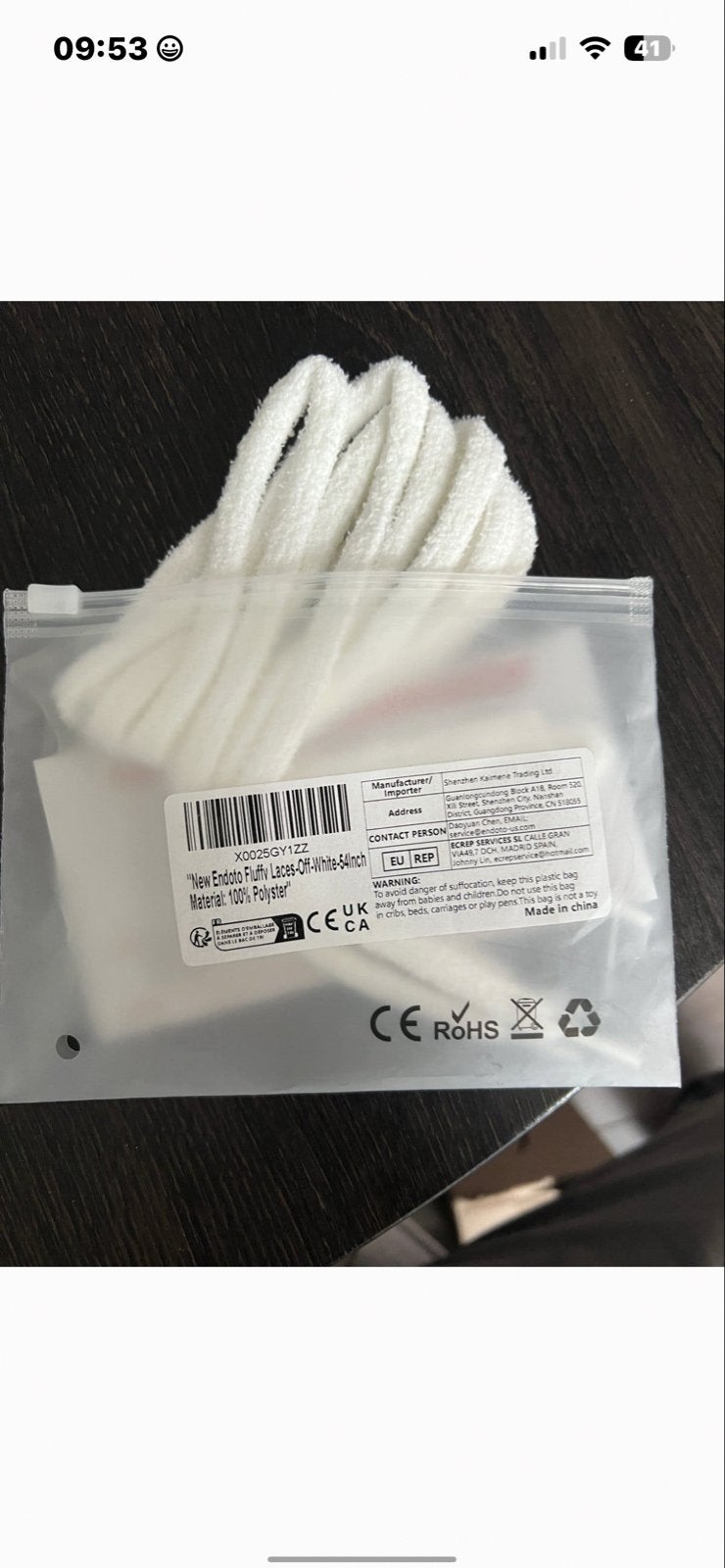 Nieuwe Endoto Fluffy Veters Off-White - 54 inch, Ophalen of Verzenden, Nieuw, Wit, Overige typen