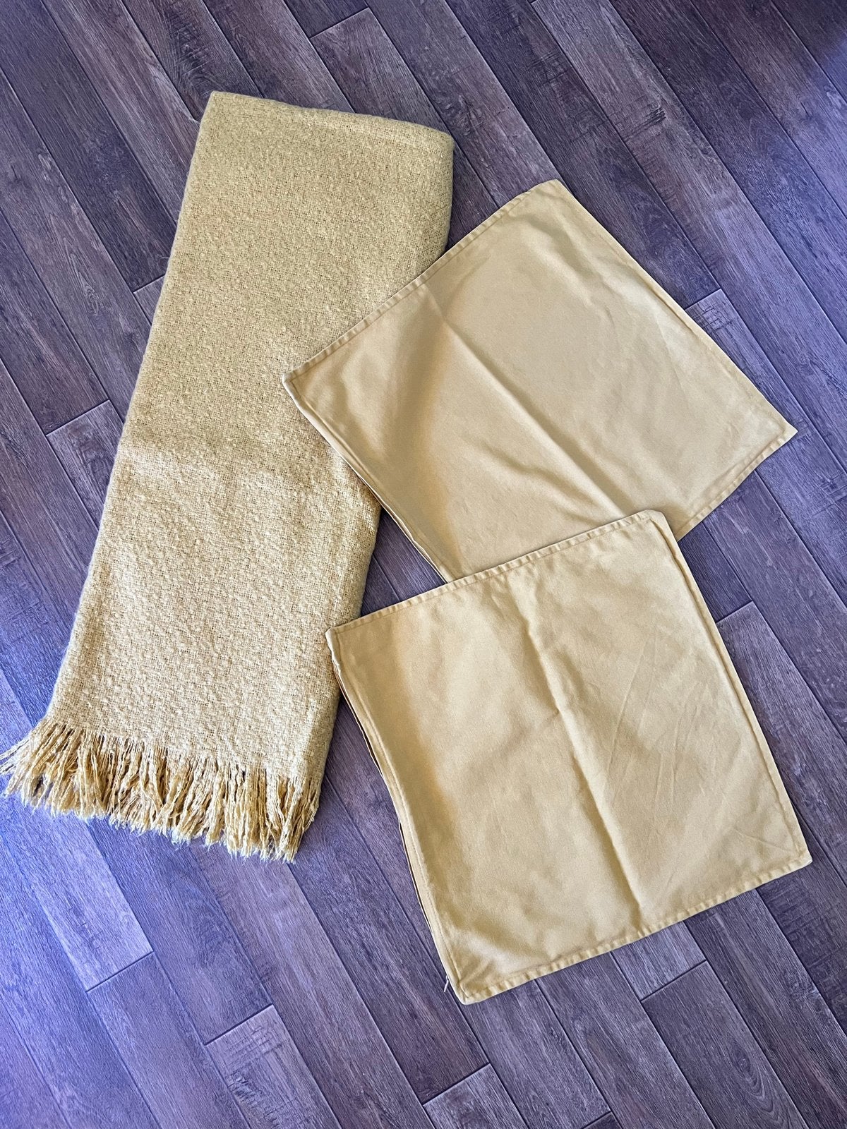 Gele plaid en kussenhoezen set, Huis en Inrichting, Overige merken, Gebruikt, Geel, Afneembare hoes