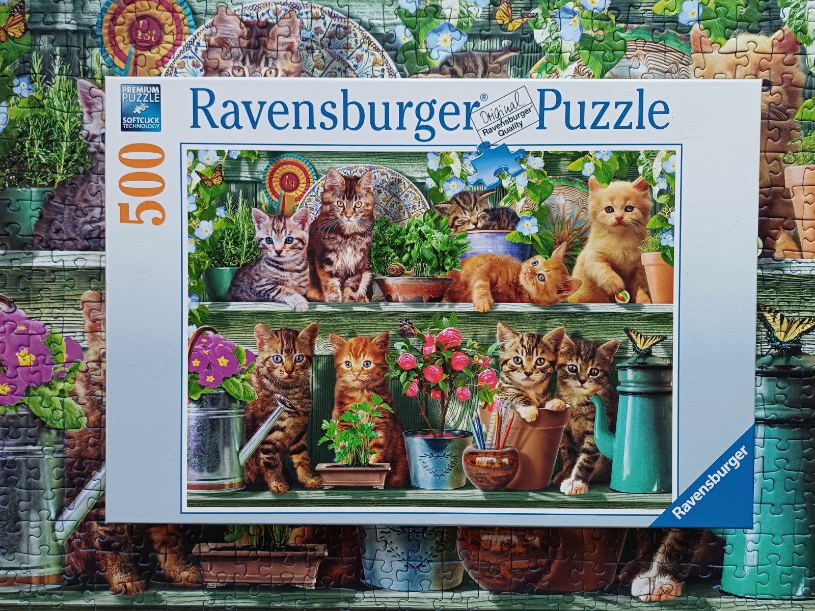 Puzzel 500 stukjes Ravensburger, kittens in het rek, Ophalen of Verzenden, 500 t/m 1500 stukjes, Zo goed als nieuw, Legpuzzel