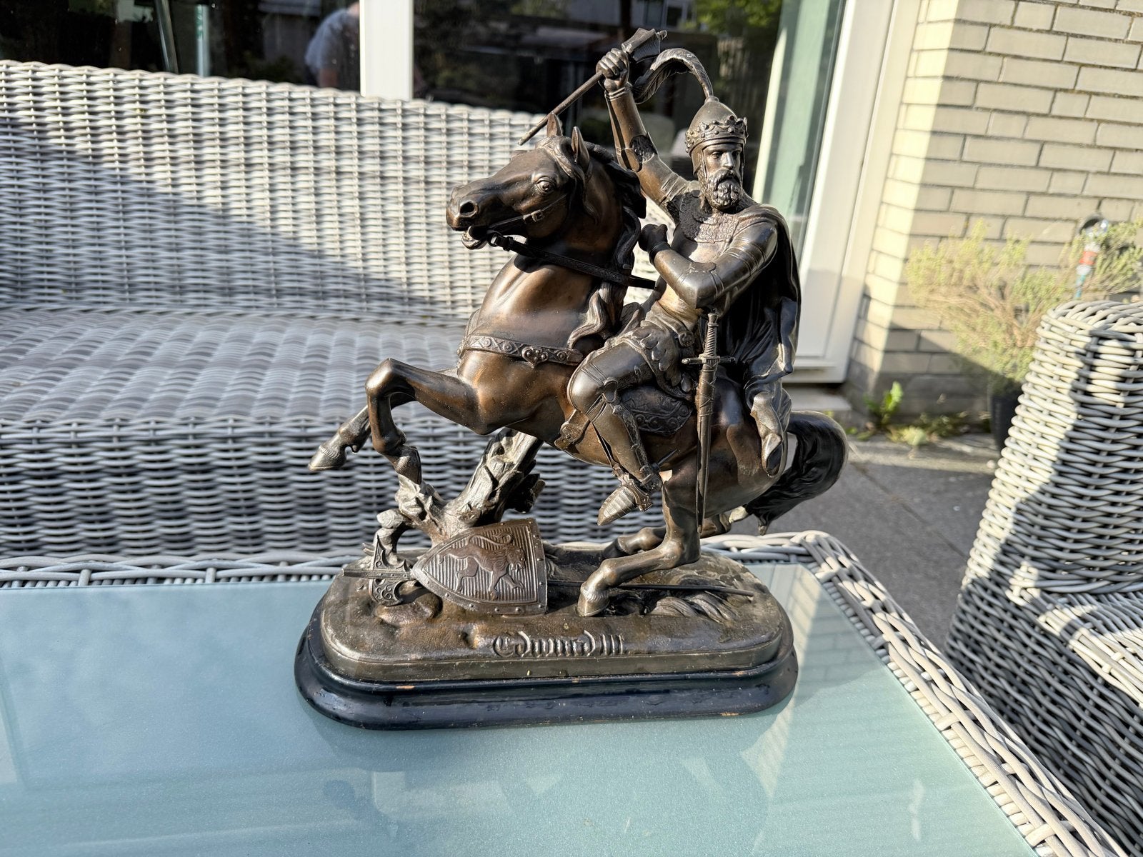 Prachtig zwaar beeld van een ridder te paard, Antiek en Kunst, Ophalen, Gepatineerd, 20 - 50 cm, Overige materialen