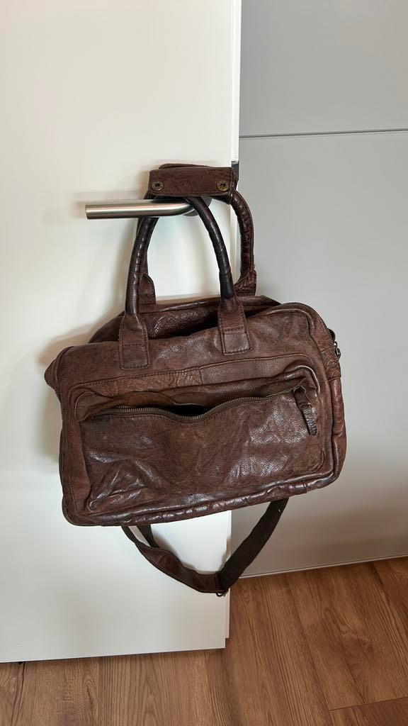 Bruine leren cowboysbag tas, 40 tot 60 cm, Gebruikt, 20 tot 30 cm, Bruin