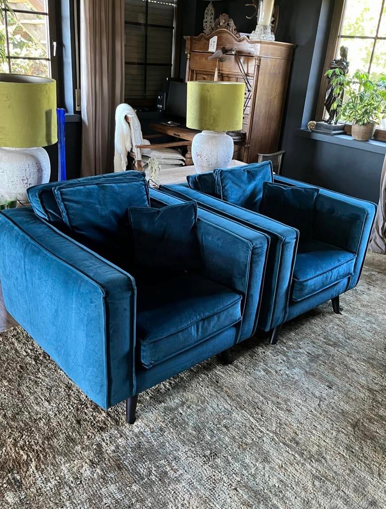 Fauteuils korenblauw goossens.( 2 stuks), Eenpersoons, 75 tot 100 cm, Ophalen of Verzenden, Zo goed als nieuw
