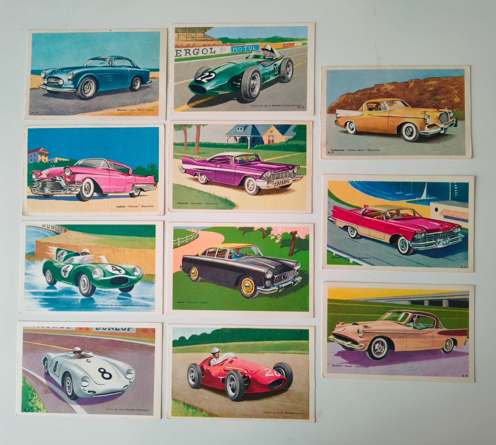 11 reclame kaarten oude auto's Tobler Chocolade 1955-1960, Ophalen of Verzenden, 1940 tot 1960