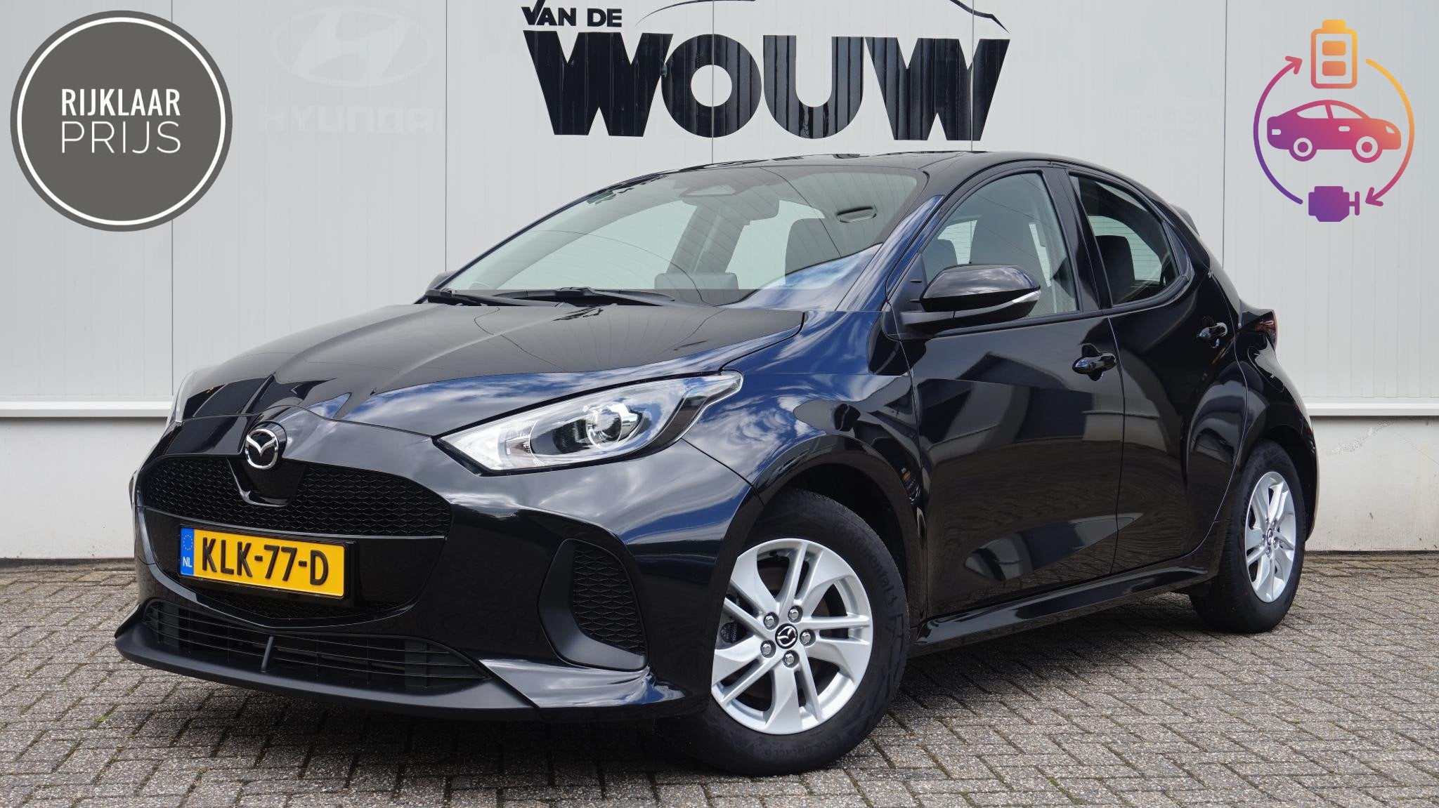 Mazda 2 Hybrid 1.5 Apple Carplay/Android Auto | Rijklaarprij, Auto's, Gebruikt, 4 kWh, Zwart, 1490 cc