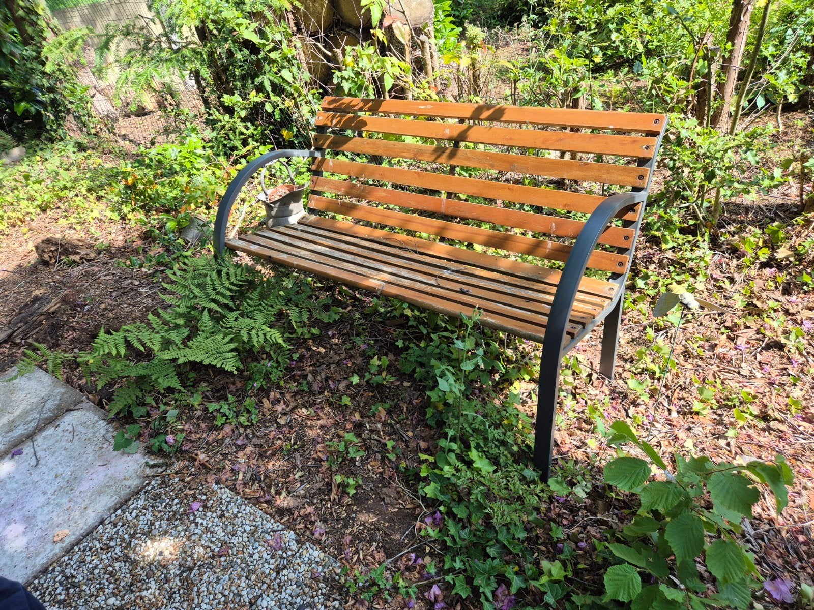 Tuinbank van hout en metaal - Gebruikt, Tuin en Terras, Tuinbanken, Ophalen, Gebruikt, Hout