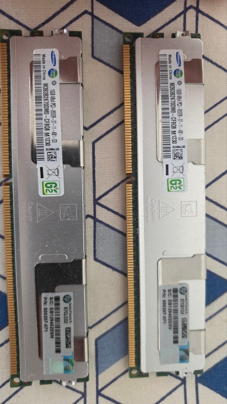2x Samsung 16GB DDR3 RAM Geheugen (32GB totaal), Computers en Software, RAM geheugen, Gebruikt, Server, DDR3, Ophalen of Verzenden