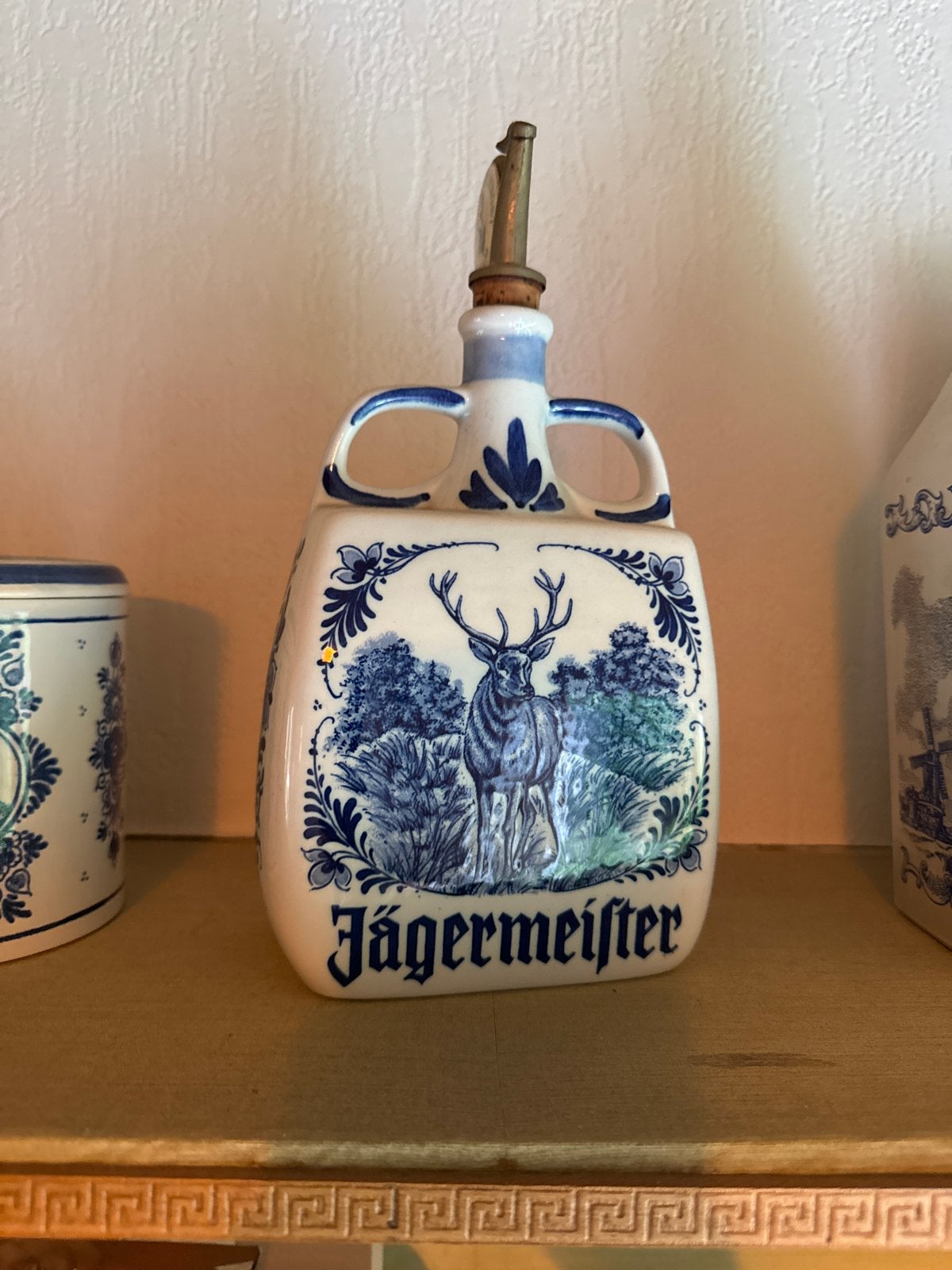 Vintage Jägermeister fles - Delfts blauw stijl, Ophalen of Verzenden