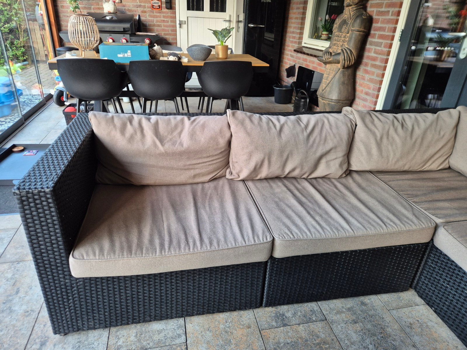 Wicker Loungeset met Hocker 240x240cm, Tuin en Terras, Ophalen, Gebruikt, Bank, Loungeset