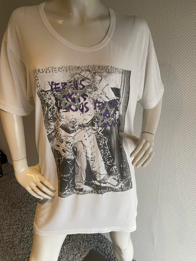 Versus versace oversized shirt met glitters maat it 40, Wit, Ophalen of Verzenden, Zo goed als nieuw, Korte mouw