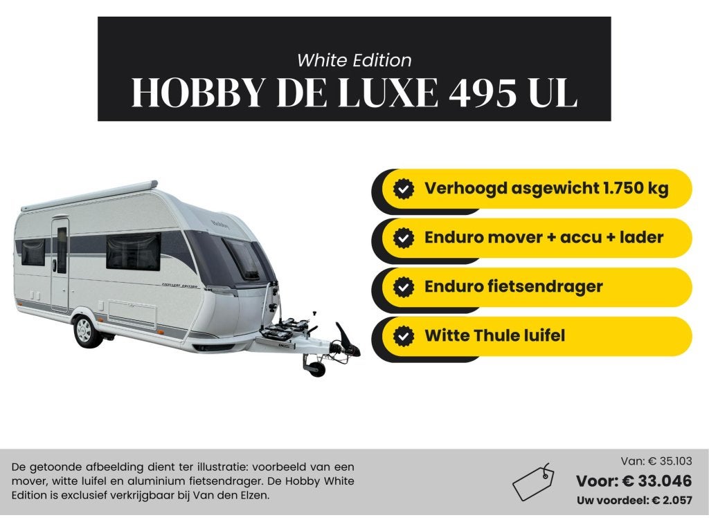 Hobby De Luxe 495 UL White Edition Actiepakket, Rondzit, Hobby, Bedrijf, 5 tot 6 meter