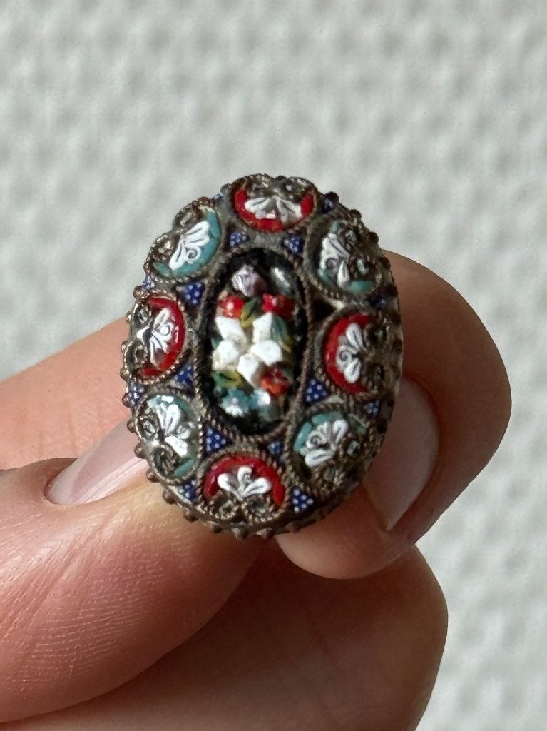 Antieke Broche Jaren 20 met Micro Mozaiek, 20s, Ovaal, Overige materialen, Gebruikt, Minder dan 4 cm, Ophalen of Verzenden