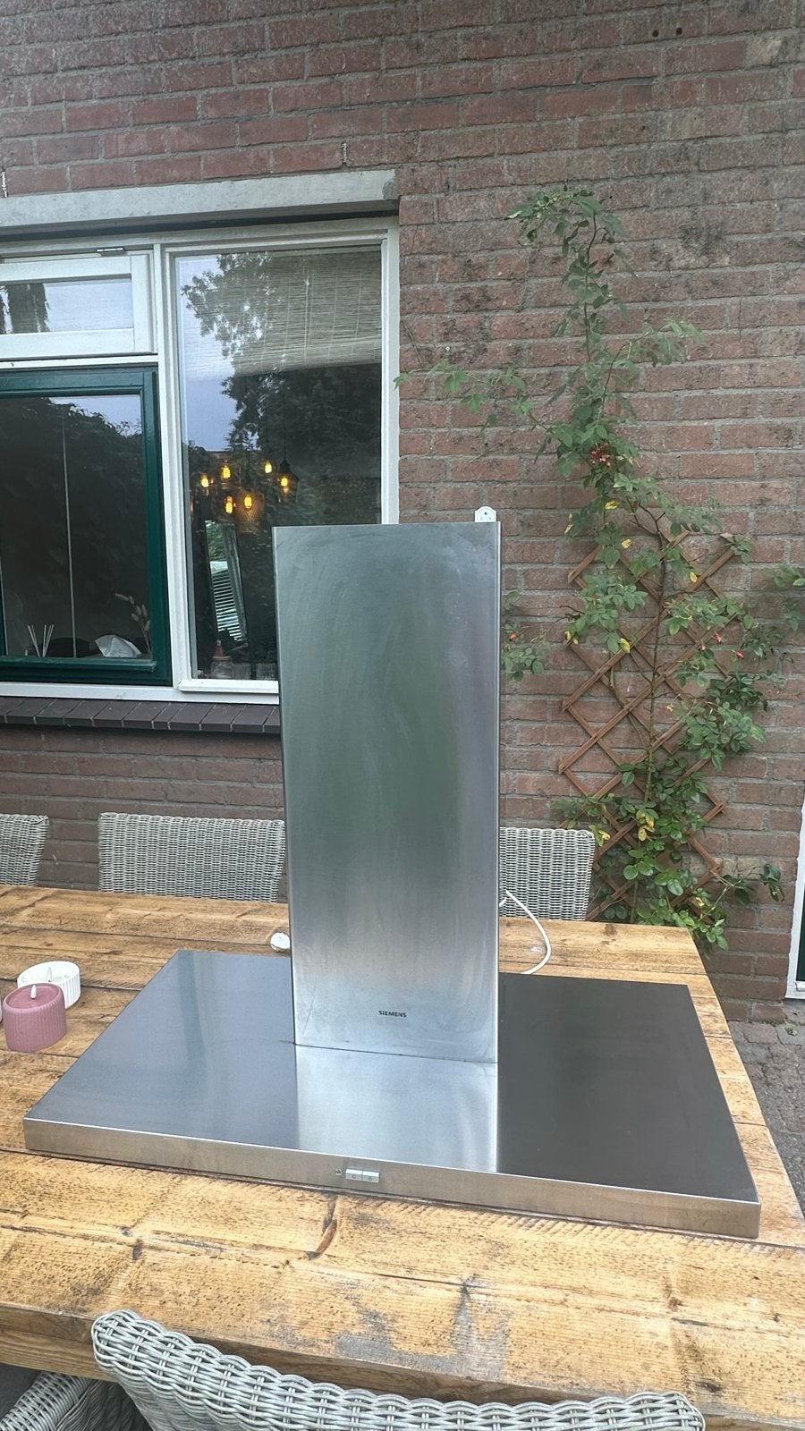 Siemens LC90BA530/02 motorloze afzuigkap - RVS Wandschouwkap, Ophalen, Gebruikt, Vrijstaand, Wandschouwkap
