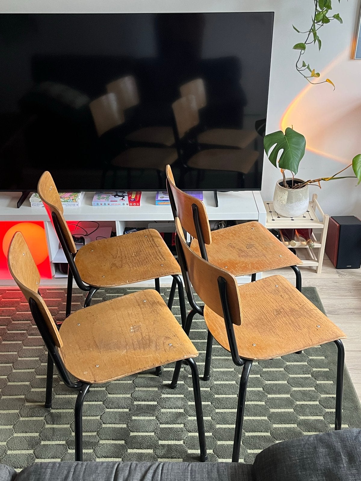 Set van 4 vintage schoolstoelen, Ophalen, Gebruikt, Bruin, Vier
