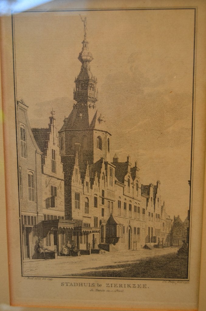 Ets Stadhuis Zierikzee Tirion 1747, Ingelijst, 30 cm, Ets, Stadsgezicht
