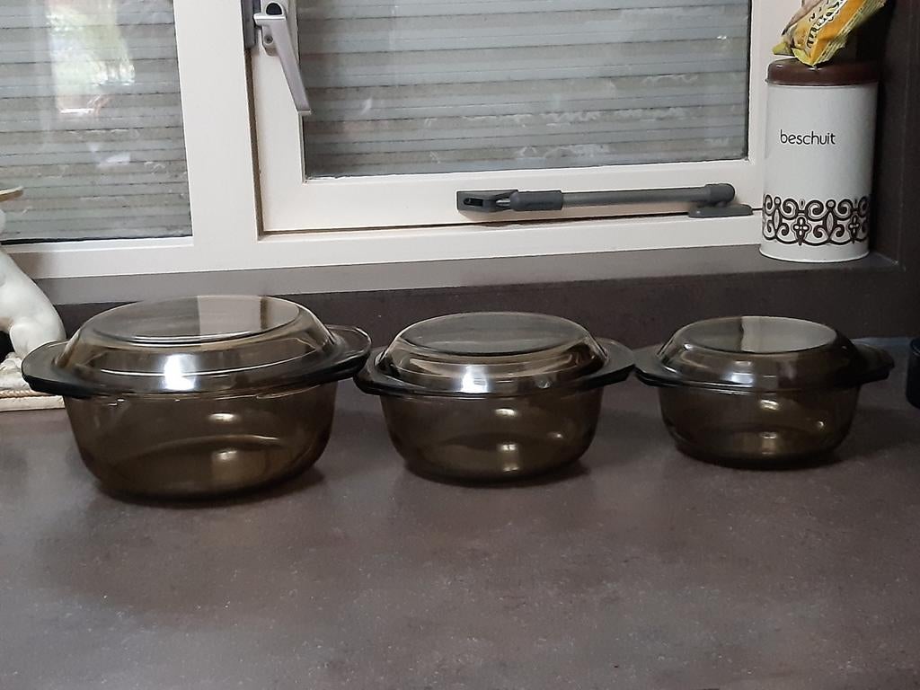 Arcopal France rookglas set oven schalen, Ophalen of Verzenden, Glas, Overige stijlen, Schaal of Schalen