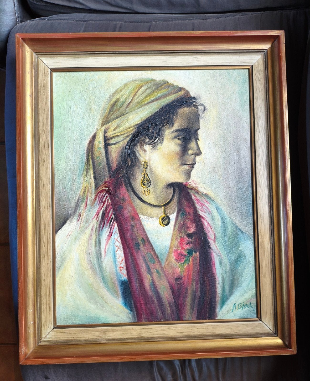 A. Block olieverf "Gypsy Woman" met sticker kunsthandel, Ophalen of Verzenden