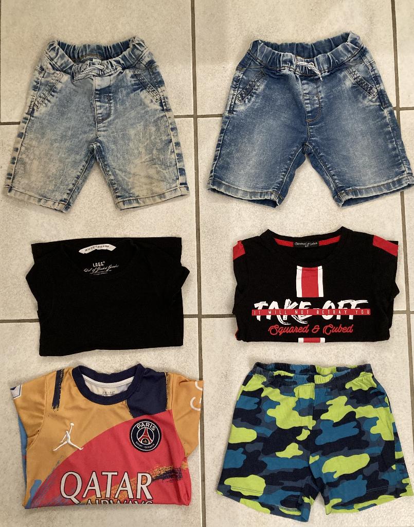 6x jongenskleding 110 116 3 shirts + 3 shorts broeken, Ophalen of Verzenden, Maat 110