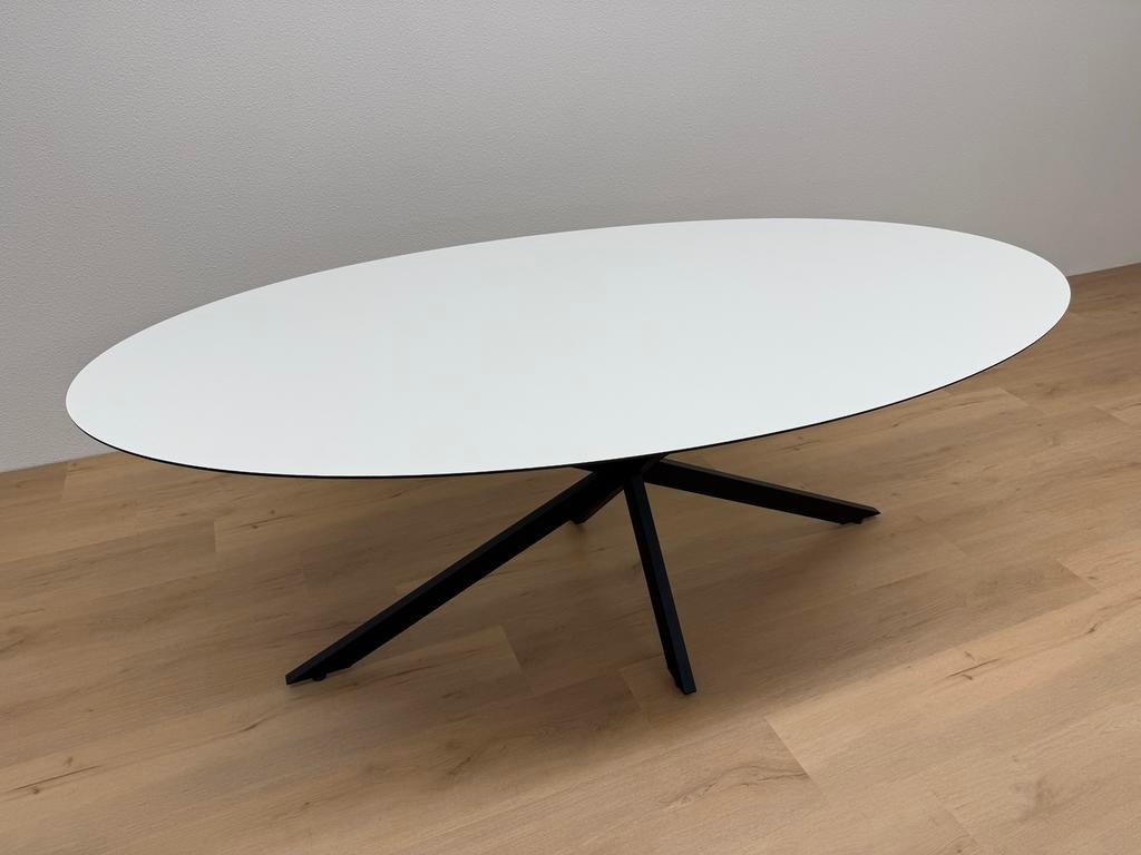 Ovale eettafel HPL Wit 200x100 - Direct Leverbaar, 100 tot 150 cm, 200 cm of meer, Ophalen of Verzenden, Zo goed als nieuw