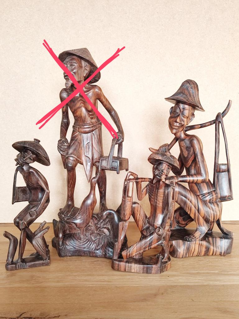 Houten beelden Bali Indonesia houtsnijwerk €15 per set, Antiek en Kunst, Groep mensen, Ophalen of Verzenden, Handgemaakt, 20 - 50 cm