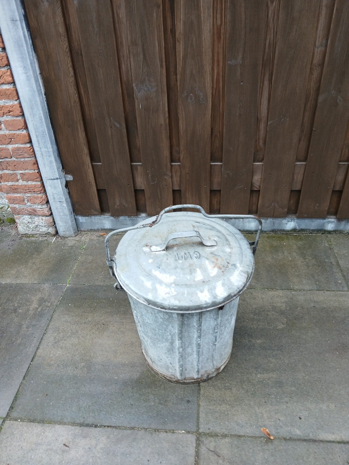 Vintage GWT Zinken Vuilnisemmer met Deksel en Handvat, Ophalen, Vintage, Gebruikt, Metaal