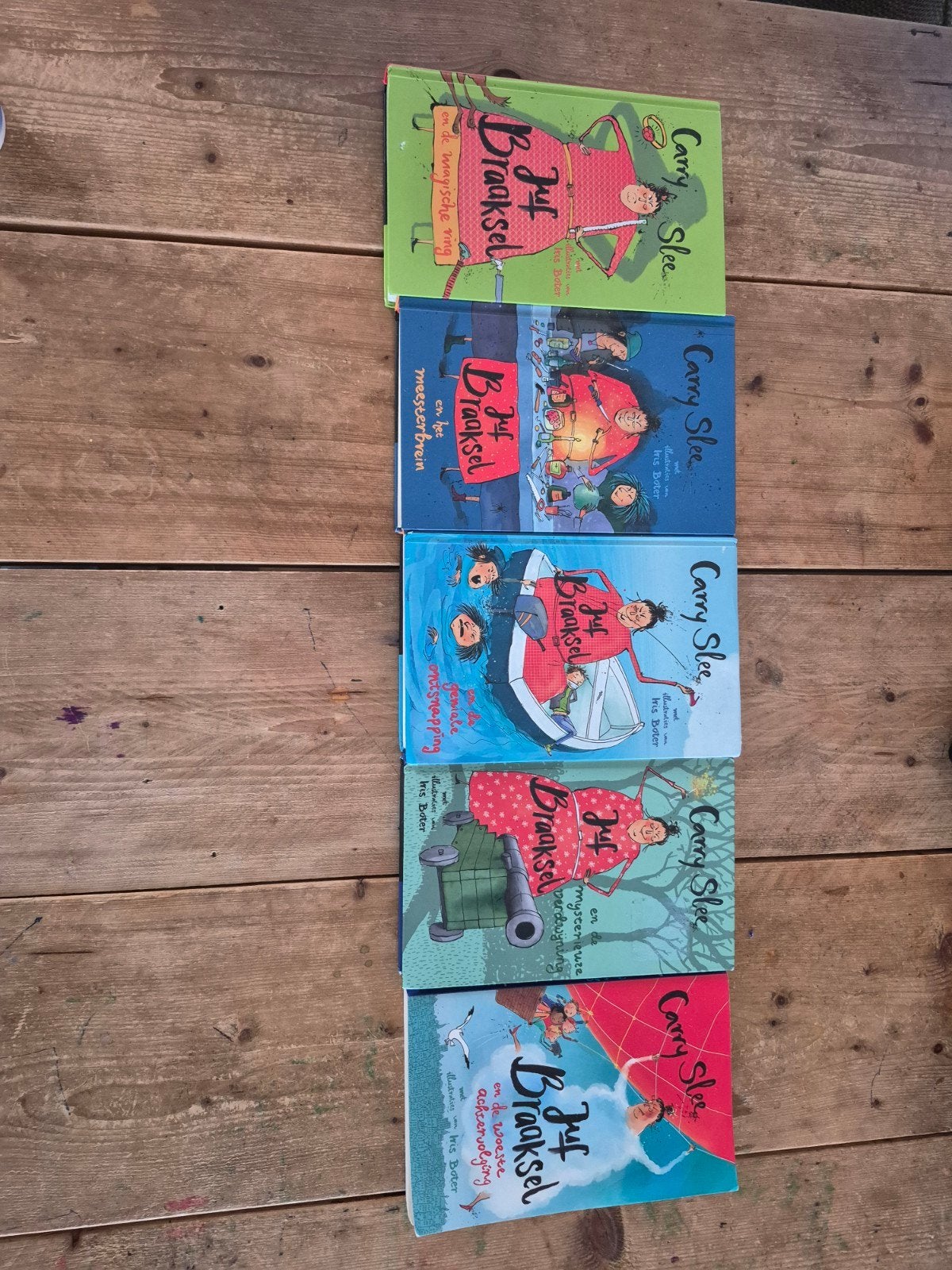 boeken juf braaksel deel 1 tm 5, Ophalen of Verzenden, Zo goed als nieuw