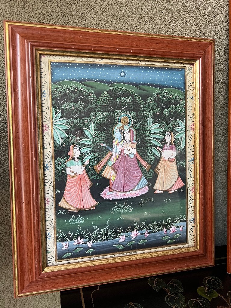 Indiase schilderij India painting in lijst set v 2 handwerk, Ophalen of Verzenden, Schipluidenlaan 20 5035KJ Tilburg, Schilderij