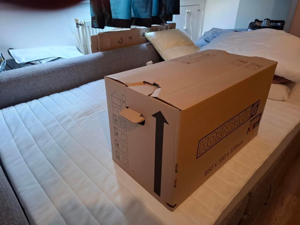 22 gebruikte verhuisdozen Hornbach 650x350x370mm, Doe-het-zelf en Verbouw, Kratten en Dozen, Opvouwbaar, 50 tot 75 cm, Ophalen of Verzenden