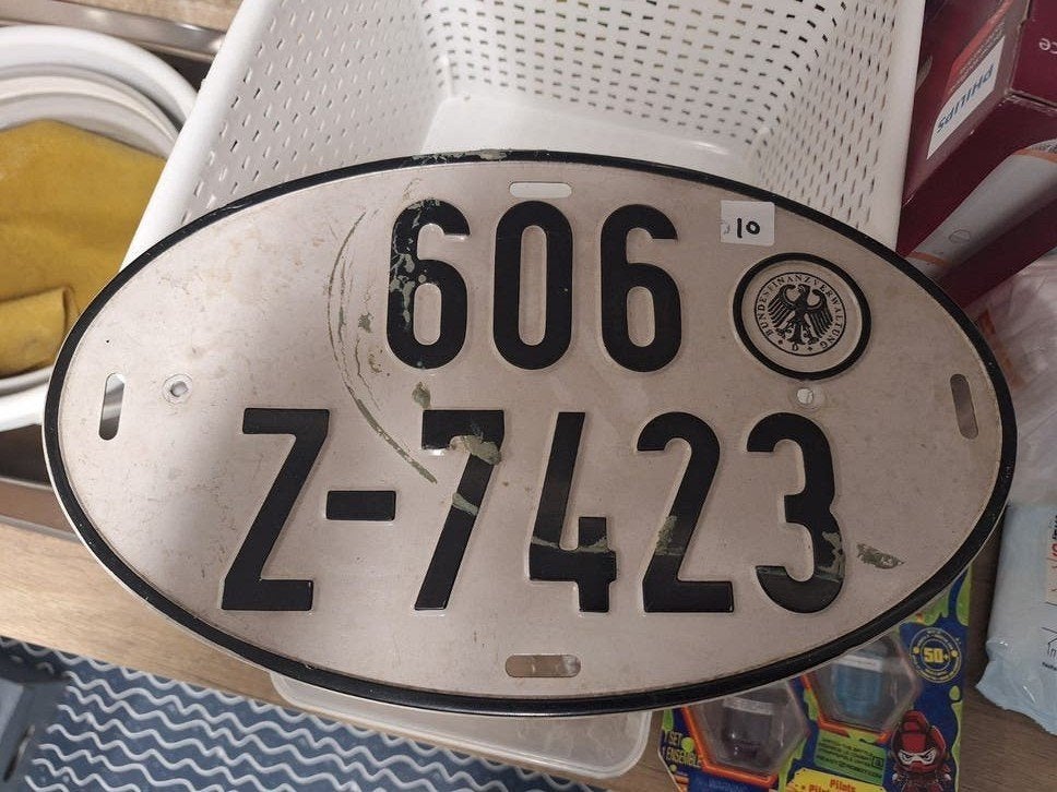 Vintage Duitse kentekenplaat Bundesfinanzverwaltung, Ophalen of Verzenden, Gebruikt