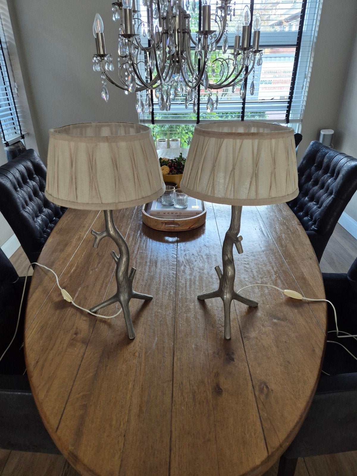 Prachtige set van 2 Riviera Maison Tafellampen, Huis en Inrichting, 60 cm, Landelijk, Zilver, Metaal