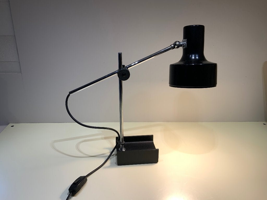 60s Anvia Bureaulamp Model 6050 van Hoogervorst, Bureaulamp, Vintage, Ophalen of Verzenden, Zwart