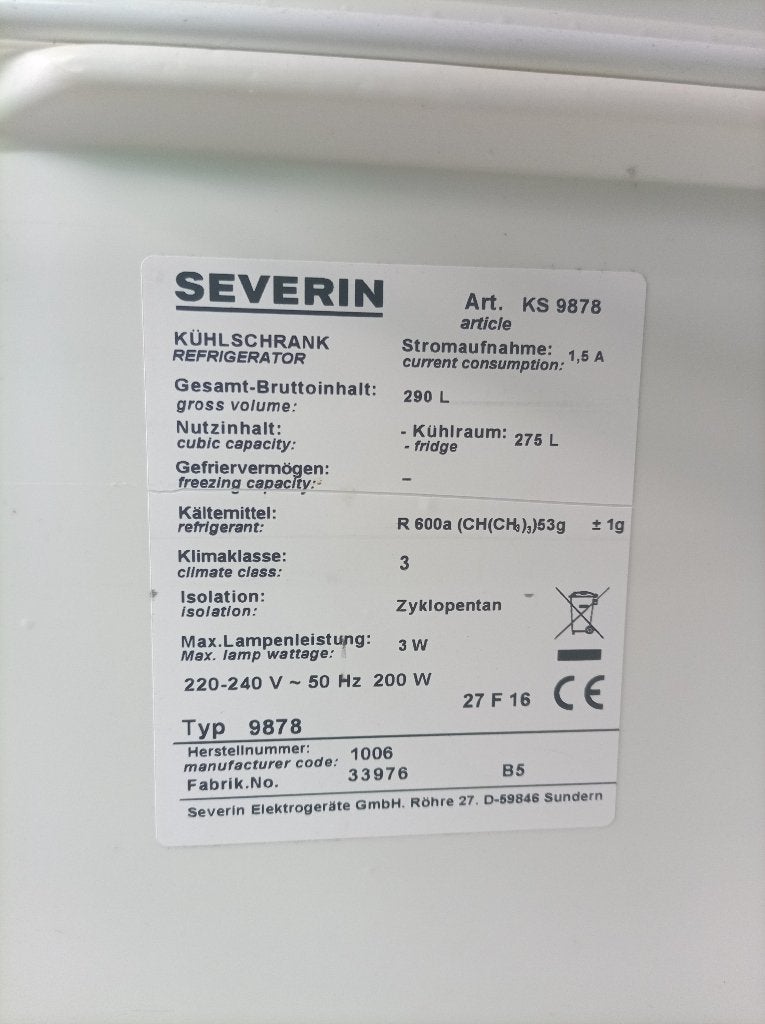 Severin glasdeurkoelkast, Witgoed en Apparatuur, Overige Witgoed en Apparatuur, Ophalen, Gebruikt