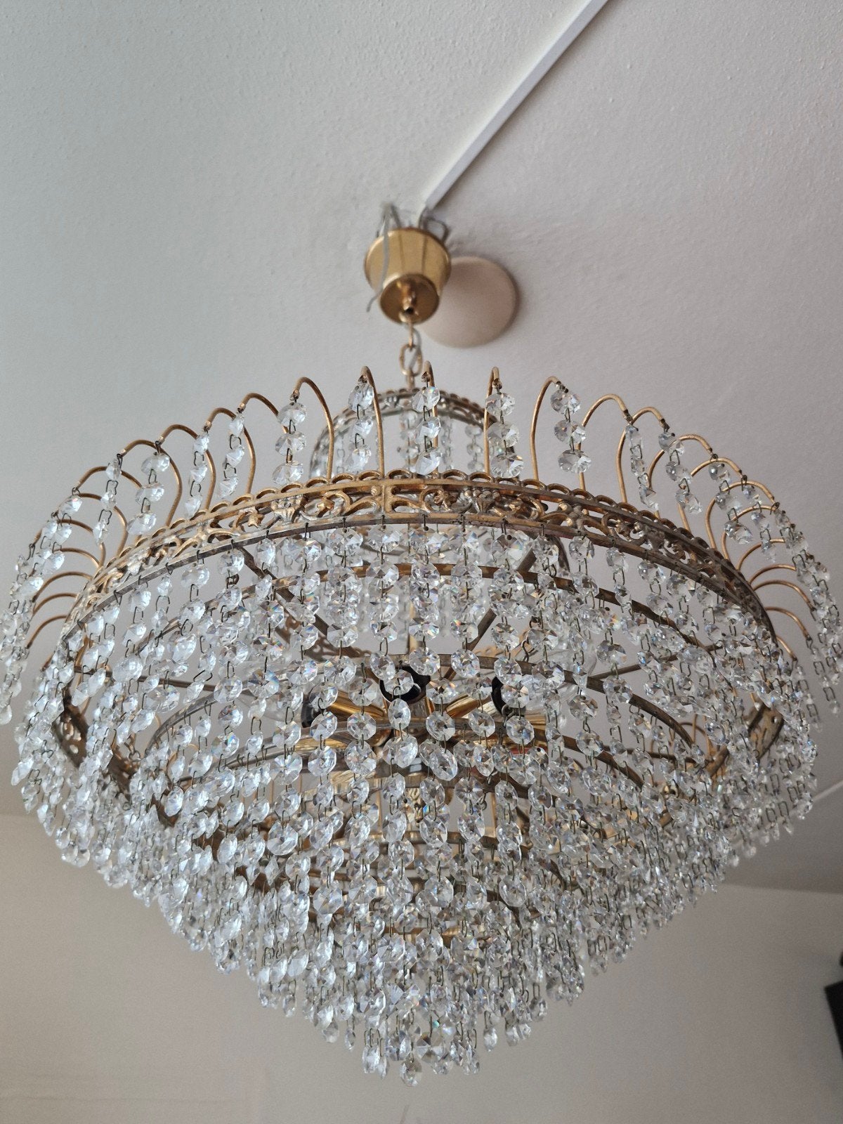Gave antieke bronzen kristallen kroonluchter goede staat, Ophalen of Verzenden