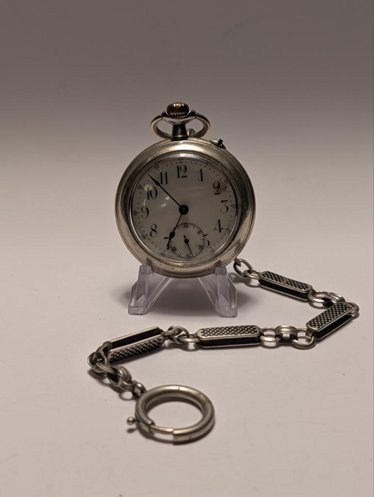 Antiek Zilveren Zakhorloge met Kettingschakels, Overige merken, Zakhorloge, 1900 tot 1930, Ophalen of Verzenden