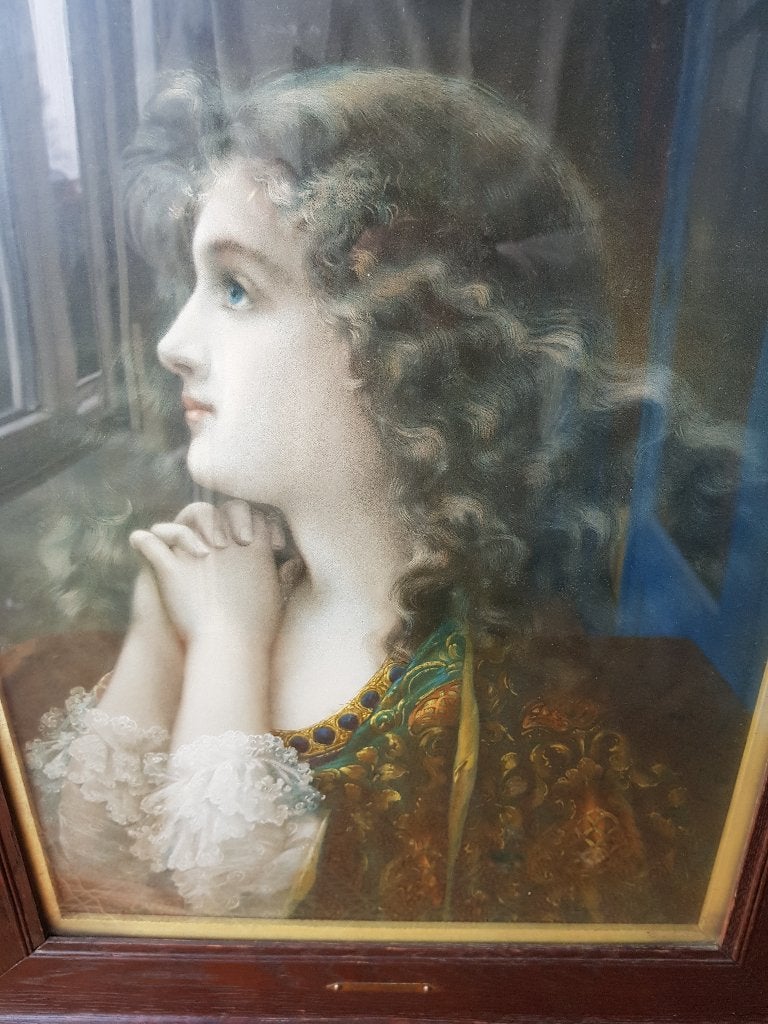 Meditation mooie grote antieke ingelijste prent uit Engeland, Antiek en Kunst, Kunst | Litho's en Zeefdrukken, Ingelijst, Ophalen