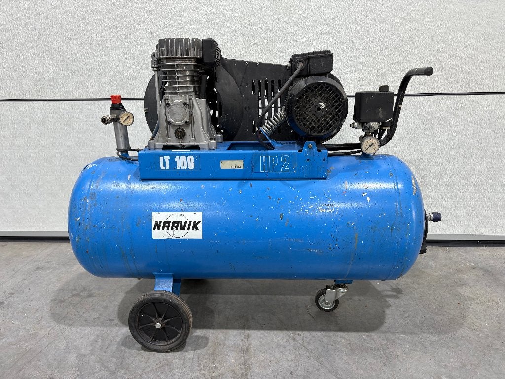 Narvik LT 100 Zuigercompressor | 100L | 10 bar | 2 PK | 230V, Ophalen, Gebruikt, 200 tot 400 liter/min, 10 bar of meer