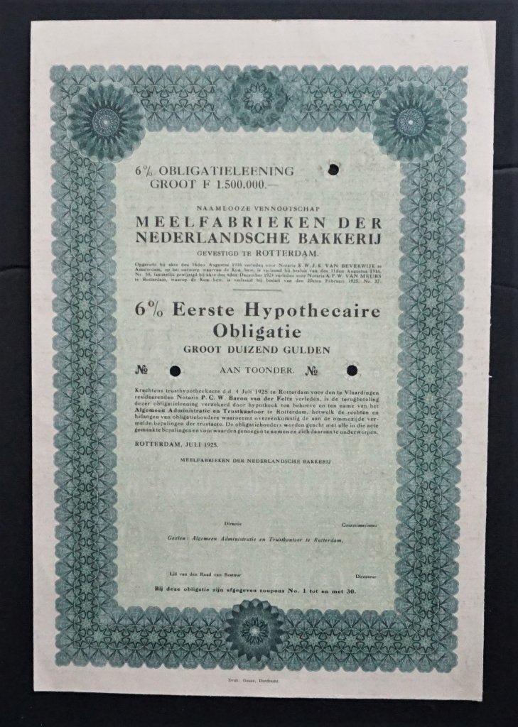 Meelfabrieken der Nederlandsche Bakkerij - Rotterdam 1925, Verzenden, 1920 tot 1950, Obligatie of Lening