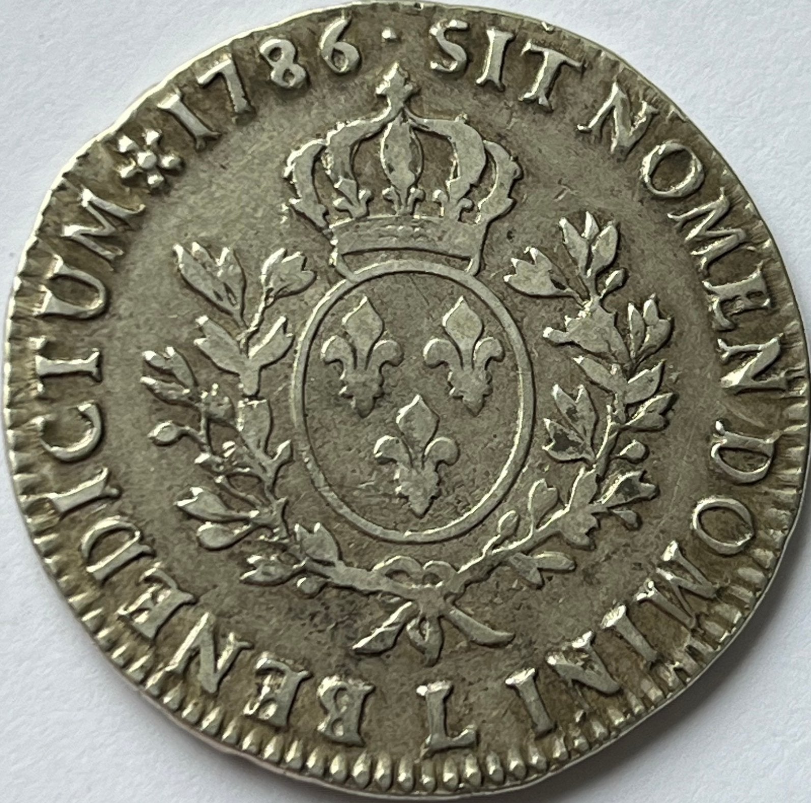 Bayonne schaarse zilveren ecu 1786L, Ophalen of Verzenden, Frankrijk, Losse munt