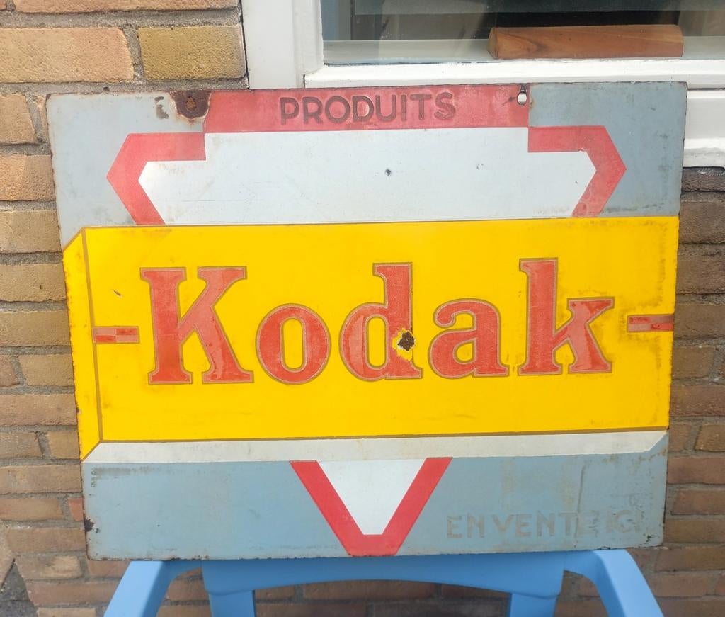 Emaillebord Kodak Dubbelzijdig geëmailleerd, Antiek en Kunst, Ophalen of Verzenden