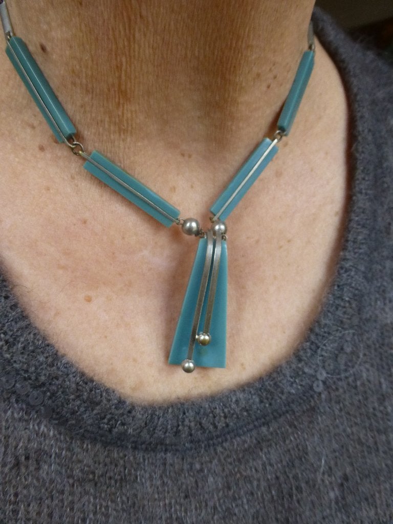 JAKOB BENGEL Art Deco Collier Chroom en Galalith, Verzenden, Overige materialen, Ketting