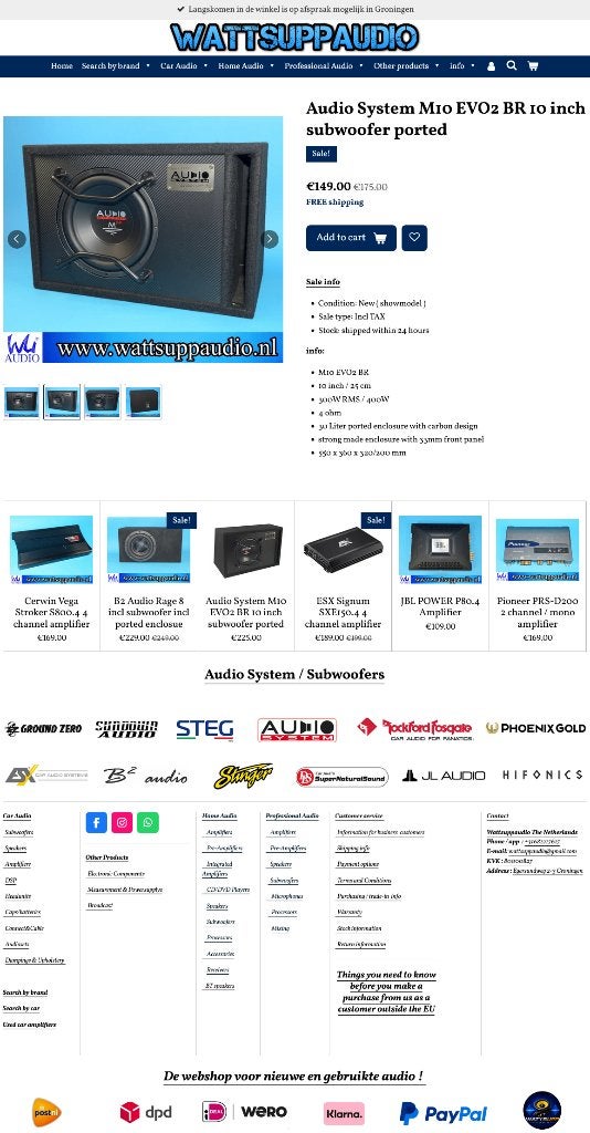 Audio System M10 EVO2 BR 10 inch subwoofer gepoort, Auto diversen, Autospeakers, Info@optimount.nl, Ophalen of Verzenden, Zo goed als nieuw