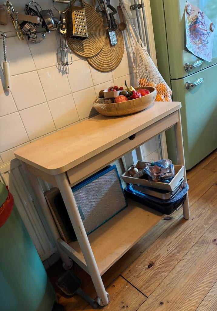 RÖNNINGE Roltafel berken hout Ikea zgan, Ophalen, Zo goed als nieuw, 25 tot 50 cm, Rechthoekig